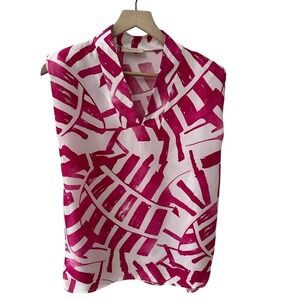 Sofia Blouse OS Fuchsia White Abstract Graphic Sleeveless Made‎ in Italy V-Neck